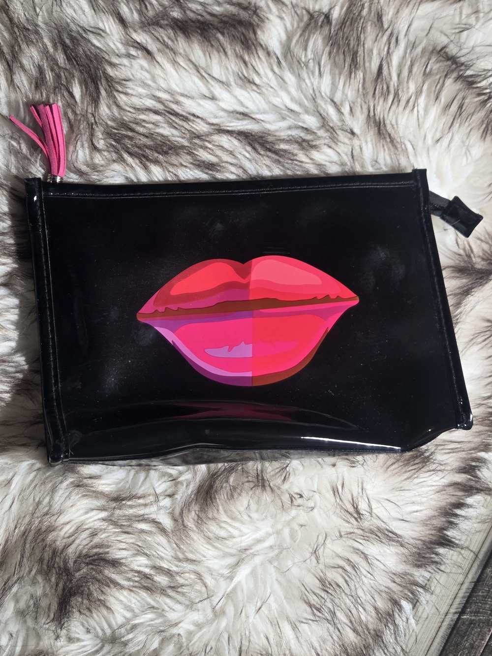 Macy's Black Patent Leather Lips Makeup Pouch